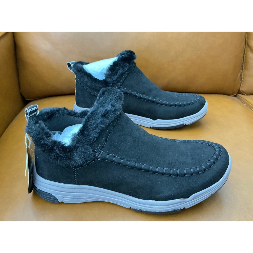Ryka Ariana Slip-On Bootie Women 7M Black New Water Repellent Faux Fur Lined